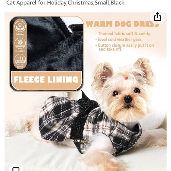 Yikeyo Black Plaid Dog Dress with Bling Bow Small Soft Warm Size Small - Picture 5 of 7